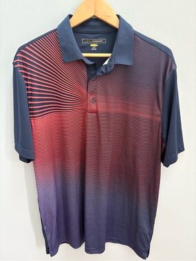 Greg Norman Collection Navy and Red Gradient Striped Golf Polo